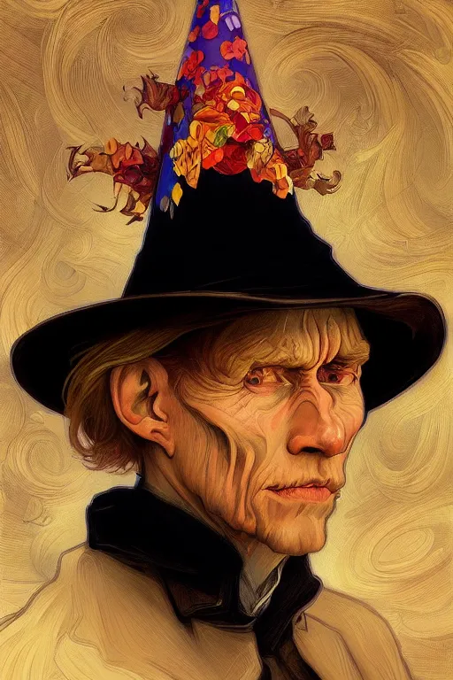 Image similar to ultra realistic illustration, vincent van goh wearing a party hat, elegant, highly detailed, digital painting, concept art, smooth, sharp focus, illustration, art by artgerm and greg rutkowski and alphonse mucha