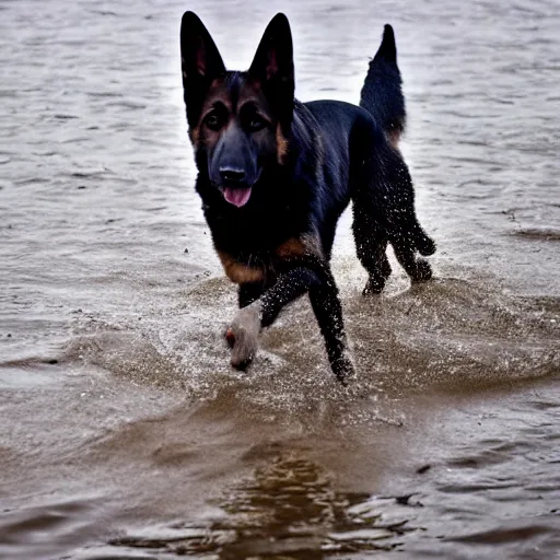 Image similar to German Shepherd walks on Water, 8k photography