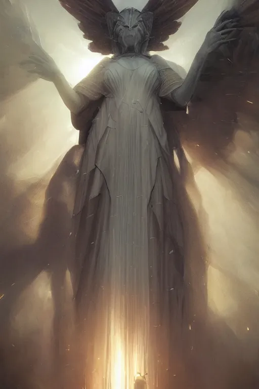 Prompt: godess of artificial intelligence, sharp focus, god rays, volumetric light, by greg rutkowski, by greg manchess, by wayne barlowe, by emil melmoth, cinematic, light from above, cinematic shot,