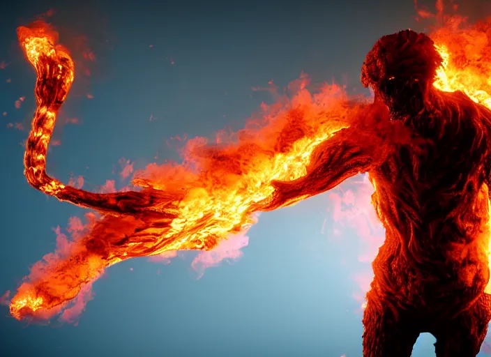 Prompt: monster made of fire and smoke, 3d biopunk art, 8k