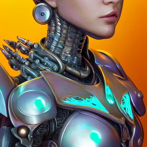 Image similar to studio portrait of lawful good colorful female holy mecha paladin absurdly beautiful, elegant, young sensual graceful woman, ultrafine hyperrealistic detailed face illustration by kim jung gi, irakli nadar, intricate linework, sharp focus, bright colors, matte, octopath traveler, final fantasy, unreal engine highly rendered, global illumination, radiant light, intricate environment