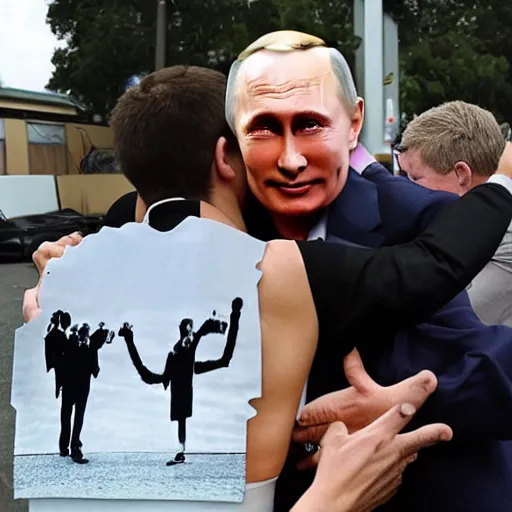 Image similar to a guy hugging a vladimir putin picture