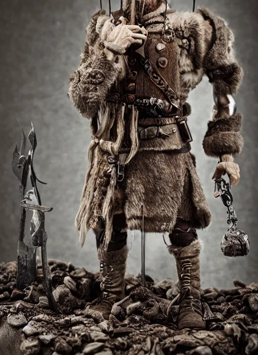 Image similar to 8 5 mm f 1. 8 photograph of a claymation cyberpunk viking, highly detailed diorama, by erwin olaf and anton corbijn, smooth, sharp foccus, commercial photography, fashion shoot