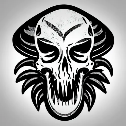Image similar to tyrannosaurus skull emblem logo, black and white vector, stylized