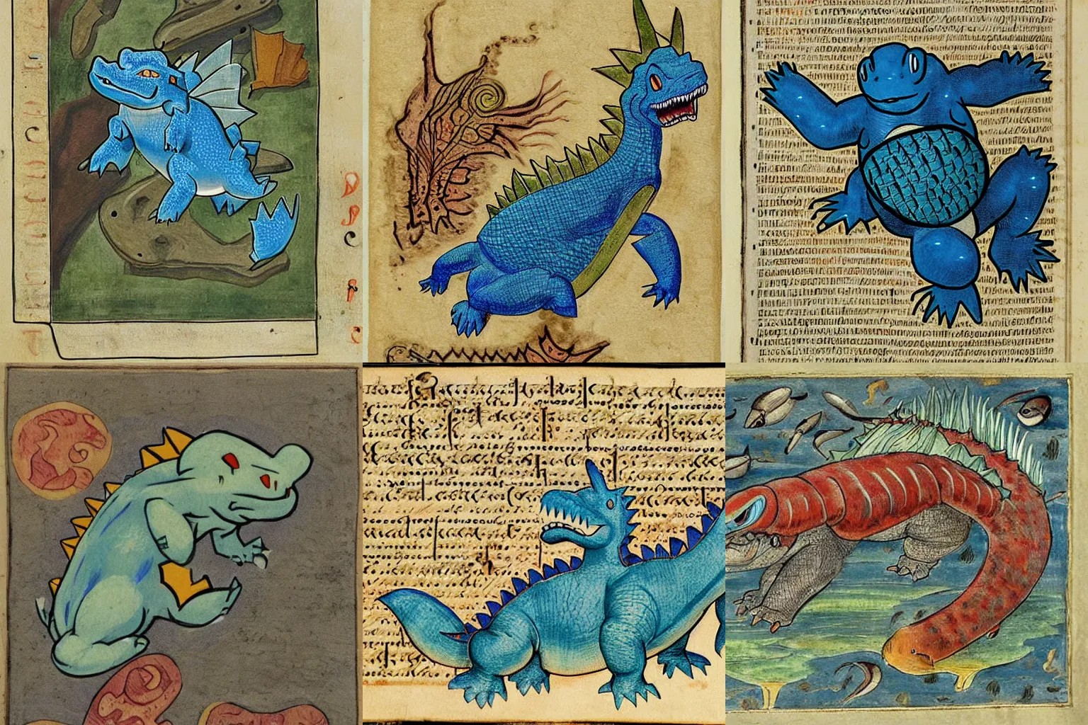 Prompt: a manuscript painting of Totodile in the style of the Rochester Bestiary, Ashmole Bestiary