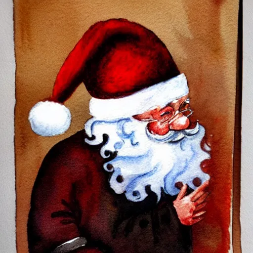 Prompt: a watercolor painting of santa claus