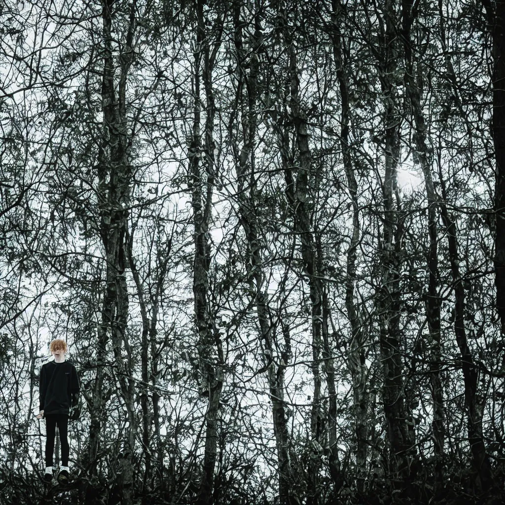 Image similar to cinematic still of bladee in dark forest, XF IQ4, f/1.4, ISO 200, 1/160s, 8K, RAW, dramatic lighting, symmetrical balance, in-frame