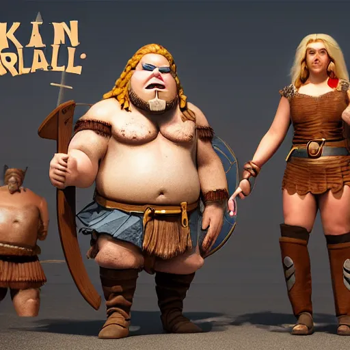 Image similar to a handsome corpulent viking girl with blond hair, clash royal style characters, unreal engine 5, octane render, detailed, cinematografic, cinema 4 d