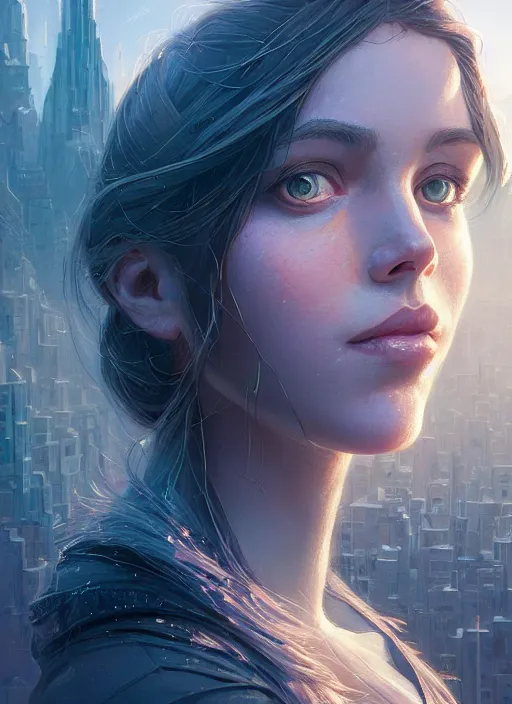 Image similar to highly detailed portrait of a female face made of cityscapes, stephen bliss, unreal engine, fantasy art by greg rutkowski, loish, rhads, ferdinand knab, makoto shinkai and lois van baarle, ilya kuvshinov, rossdraws, tom bagshaw, global illumination, radiant light, detailed and intricate environment