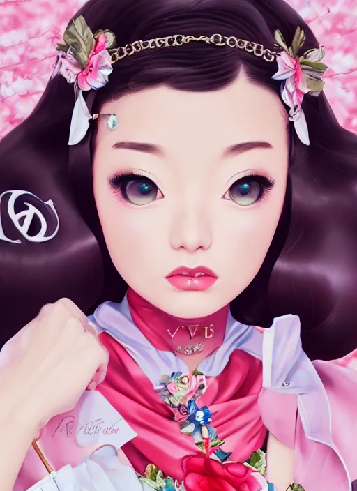 Image similar to a pin up and beautiful fashion dreamlke japan girl with lv jewelry, character art, art by artgerm, wlop, loish, hyperdetailed, 8 k realistic, symmetrical, global illumination, radiant light, frostbite 3 engine, cryengine, dof, trending on artstation, digital art, chanel, dior, detailed background