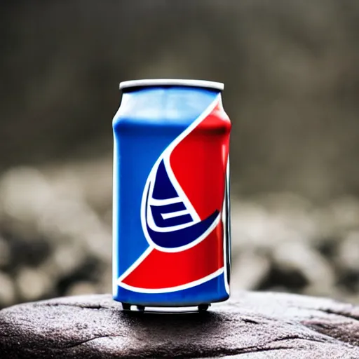 Image similar to a can of pepsi, on a rock, outdoors