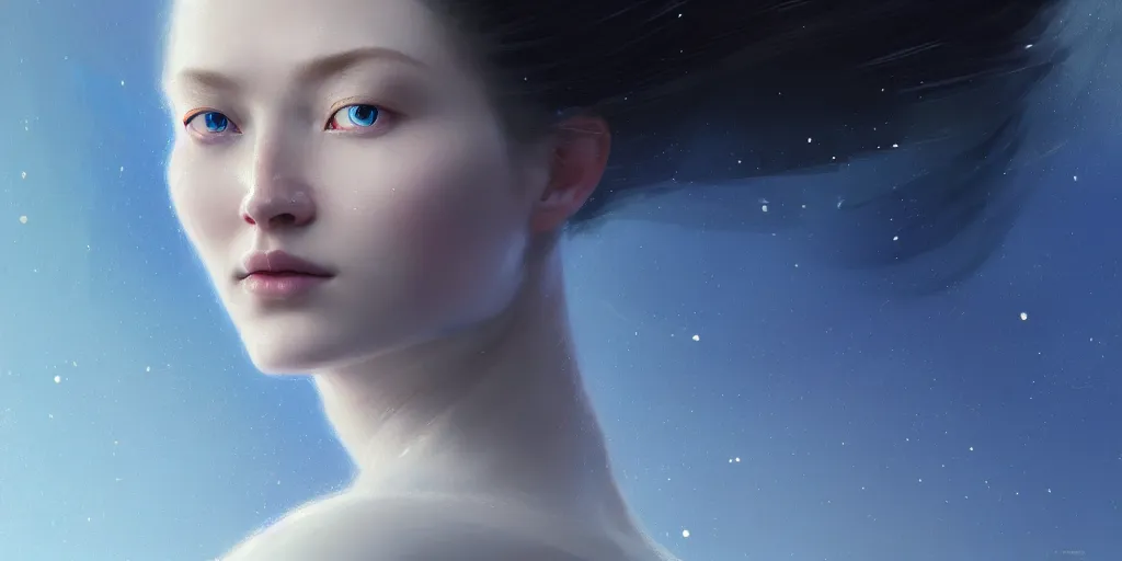 Image similar to facial portrait of a beautiful nordic woman, blue eyes, wearing space suit, extremely detailed digital painting, in the style of fenghua zhong and ruan jia and jeremy lipking and peter mohrbacher, mystical colors, rim light, beautiful lighting, 8 k, stunning scene, raytracing, octane, trending on artstation