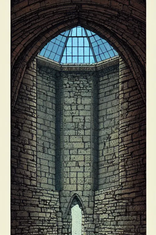 Prompt: stone wall inside of a castle with huge glass dome roof, high details, intricately detailed, by vincent di fate, inking, 3 color screen print, masterpiece, trending on artstation,, sharp, details, hyper - detailed, hd, 4 k, 8 k