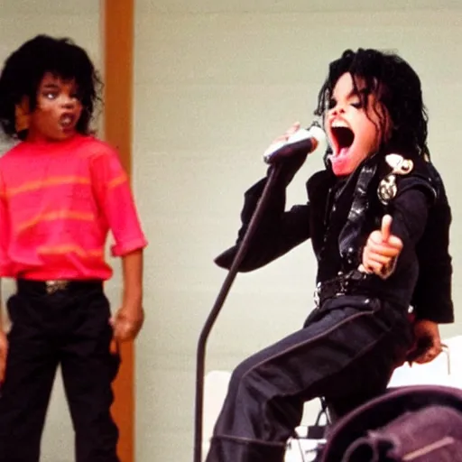 Prompt: michael jackson screaming and yelling at child