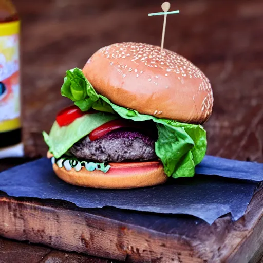 Prompt: a photograph of a mouldy and messy burger