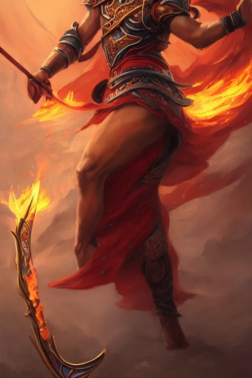 Image similar to a masterpiece portrait of nezha, legendary god holding spear, boy, flame everywhere, epic pose, fantasy character portrait, closeup shot, hyper detailed, digital painting, 8 k realistic, trending on artstation, sharp focus, dof, by fenghua zhong, artgerm, ne zha from smite, jeff easley, raymond swanland