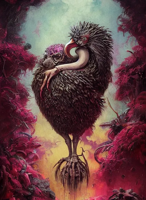 Prompt: the dodo, death tarot card, highly detailed, cinematic, 8 k, by megan duncanson, benjamin lacombe, adrian borda, stanley artgermm, tom bagshaw, craig mullins, carne griffiths, ayami kojima, beksinski, giger, trending on deviantart, hyper detailed, horror, full of colour