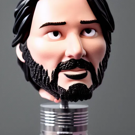 Image similar to a 3d render of keanu reeves as a funko pop, studio lighting, grey background