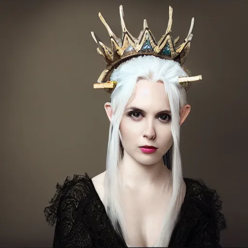 Image similar to a pale girl with white hair wears an animal skull as a crown, cinematic lighting, ultra detailed, grand master oil painting