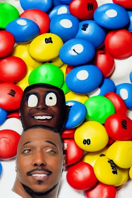 Prompt: eminim as a literal m & m, an m & m candy with the face of the rapper eminiem