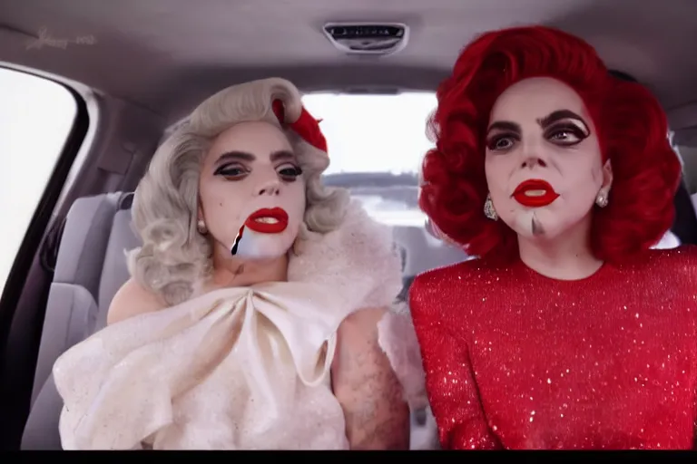 Image similar to lady gaga and judy garland in carpool karaoke, lady gaga, judy garland, red weapon 8 k s 3 5, cooke anamorphic / i lenses, highly detailed, cinematic lighting