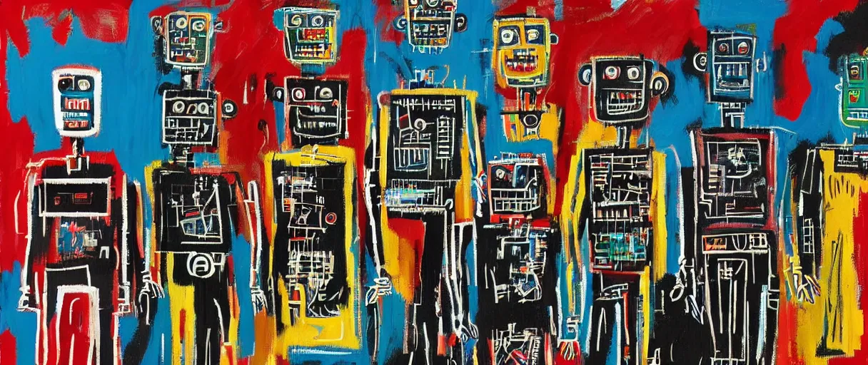 Image similar to robots in the style of jean - michel basquiat