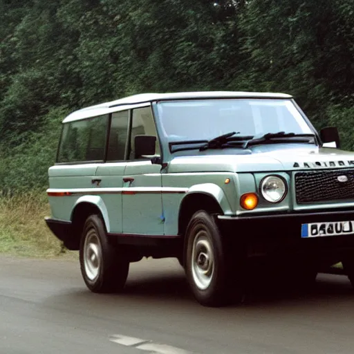 Prompt: a jaguar xj12 blended with a 1980 Land Rover Range Rover, SLR photo