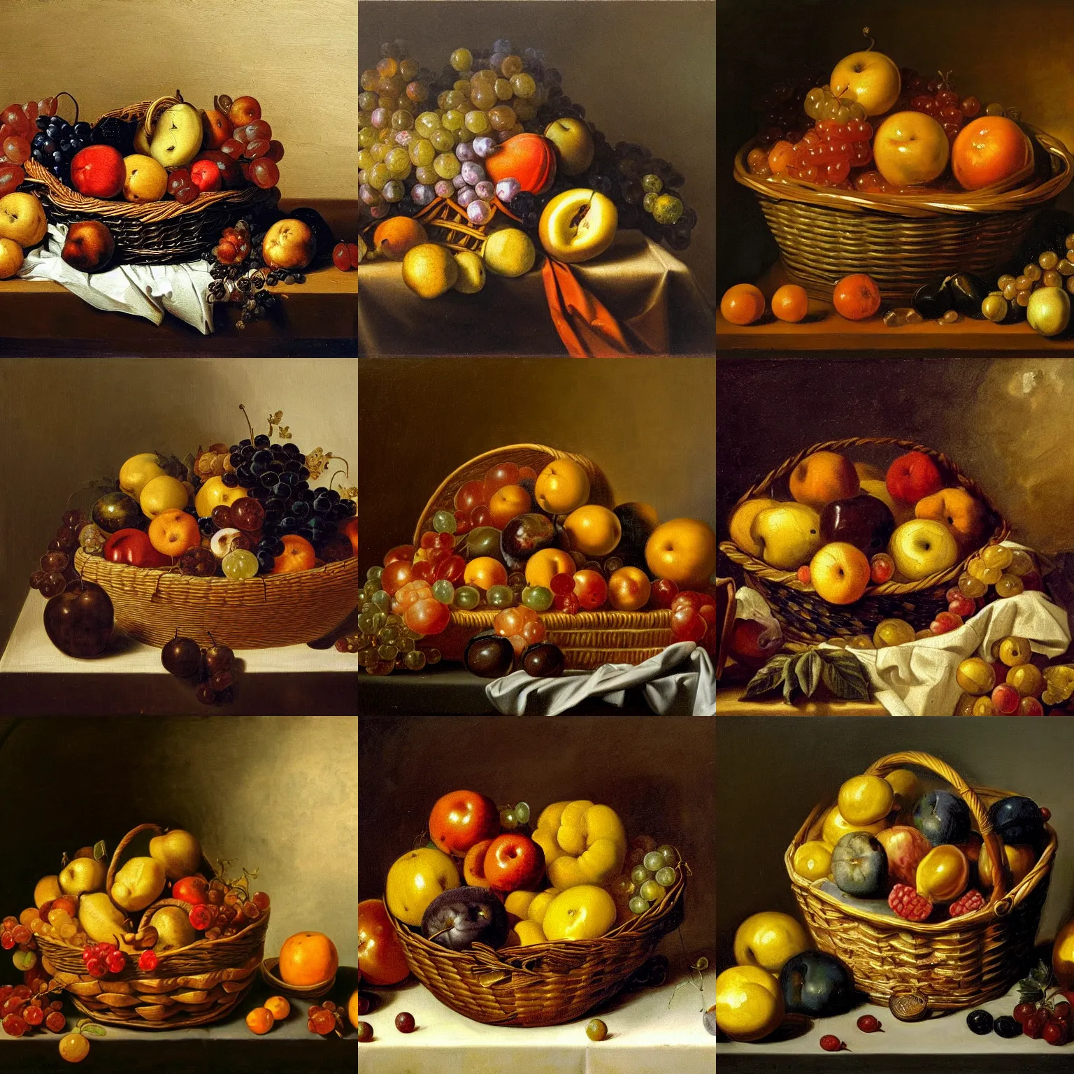 Prompt: a painting of a basket of fruit on a table, a still life, by jan davidsz. de heem, dark tones, pixabay contest winner, baroque, chiaroscuro, oil on canvas, flemish baroque