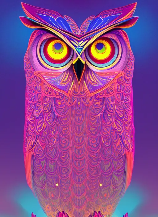 Image similar to symmetry!! product render poster vivid colors divine proportion owl, divine, glowing fog intricate, elegant, highly detailed, digital painting, artstation, concept art, smooth, sharp focus, illustration,