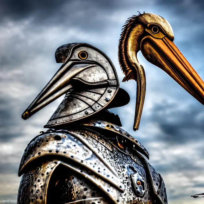 Prompt: photo of a warrior with metal pelican themed armour, highly detailed, 4 k, hdr, smooth, sharp focus, high resolution, award - winning photo