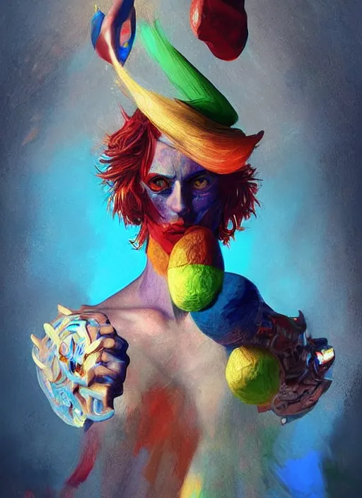 Prompt: digital _ painting _ of _ person juggling colourful _ by _ filipe _ pagliuso _ and _ justin _ gerard _ symmetric _ fantasy _ highly _ detailed _ realistic _ intricate _ port