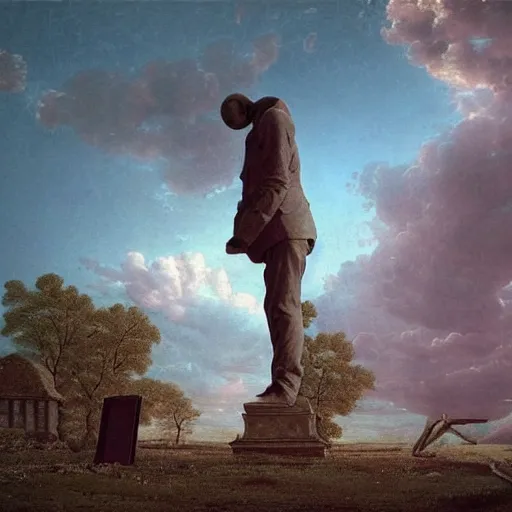 Prompt: hyperrealistic surrealism, david friedrich, award winning masterpiece with incredible details, zhang kechun, a surreal vaporwave vaporwave vaporwave vaporwave vaporwave painting by thomas cole of a gigantic broken mannequin head sculpture in ruins, astronaut lost in liminal space, highly detailed, trending on artstation