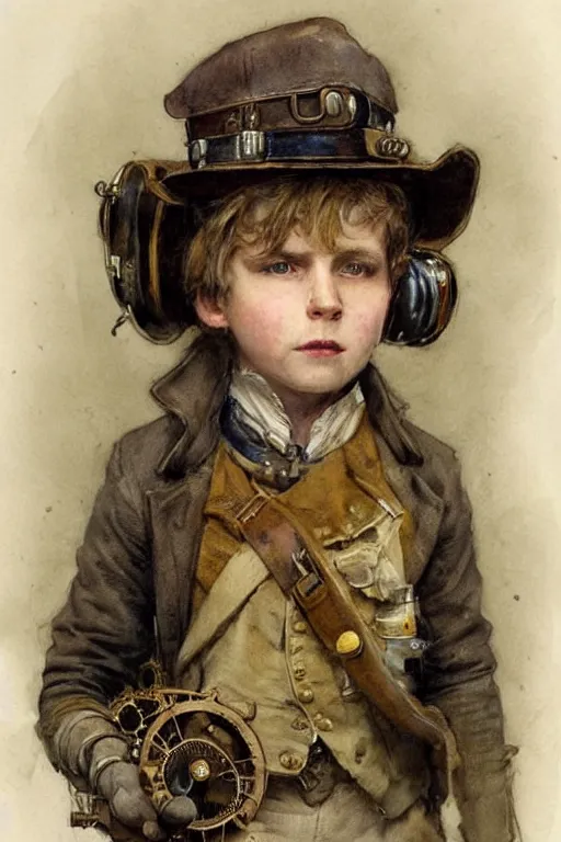 Image similar to (((((portrait of boy dressed as steampunk inventor explorer costume . muted colors.))))) by Jean-Baptiste Monge !!!!!!!!!!!!!!!!!!!!!!!!!!!