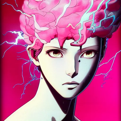 Image similar to prompt : pink lightning portrait soft light painted by james jean and katsuhiro otomo and erik jones, inspired by evangeleon anime, smooth face feature, intricate oil painting, high detail illustration, sharp high detail, manga and anime 1 9 9 9