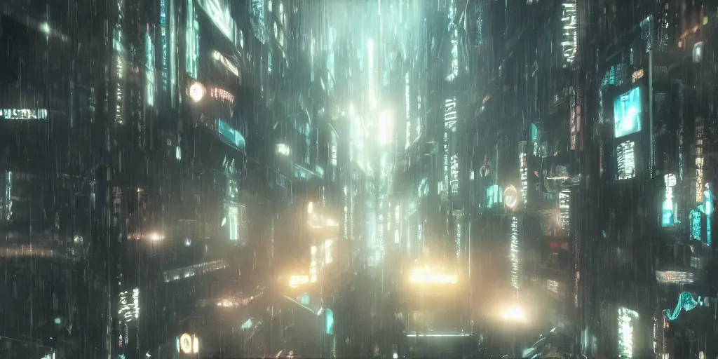 Image similar to artificial intelligence, cinematic style, 35mm, realistic digital art, cyberpunk, blade runner, trending on imagestation, film post process