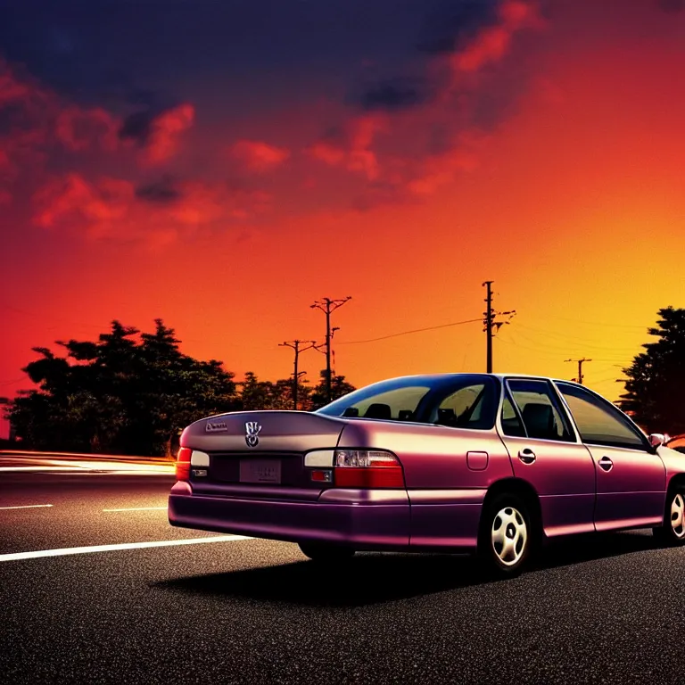 Prompt: close-up-photo 1997 TOYOTA CAMRY middle of street, sunset kanagawa prefecture, night, cinematic color, photorealistic, highly detailed,