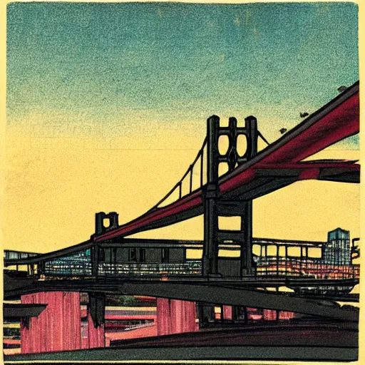 Image similar to city of pittsburgh in the style of hiroshi yoshida, hiroshi yoshida, shin - hanga