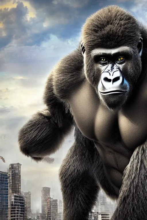 Prompt: concept art of huge gorilla be gorilla on burning tokyo city, cinematic composition, perfect lighting, art station trending