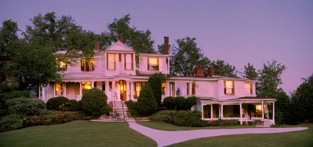 Prompt: american foursquare house designed by dali, david lynch, and cartier at sunset. cinematic. fujinon premista 1 9 - 4 5 mm t 2. 9. portra 8 0 0.