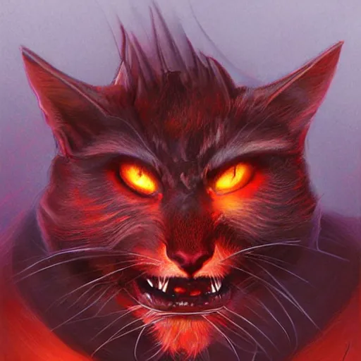 Image similar to infernal hell cat, digital art by John Howe