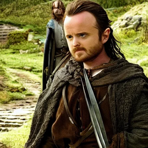 Image similar to Aaron Paul as a hobbit, still from Lord of the Rings