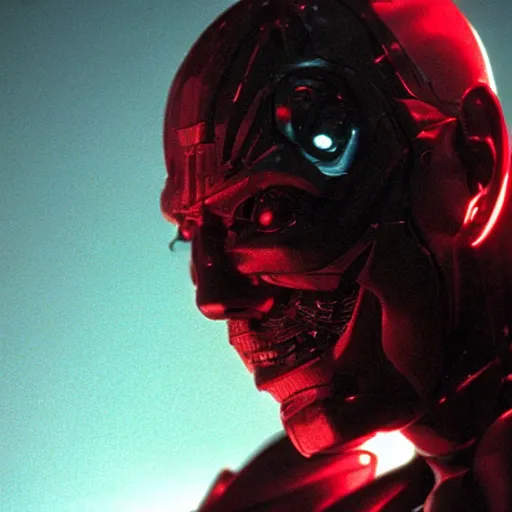 Image similar to movie still of man super villain cyborg, cinematic composition, cinematic light, by wes craven