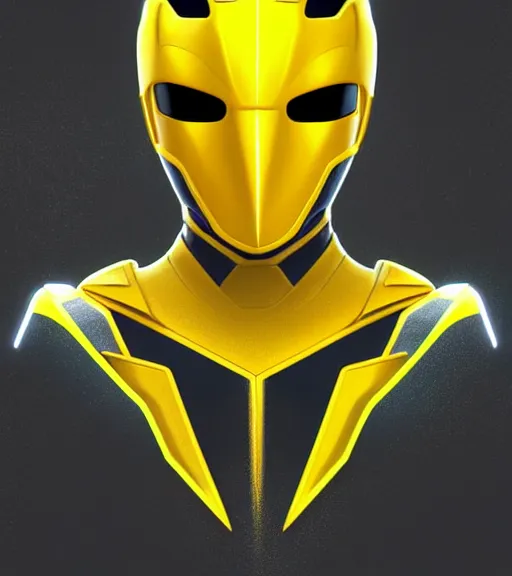 Prompt: symmetry!! yellow ranger, thunderbolt - shaped viser!!, thunderbolt shaped helmet!!, hard edges, product render retro - futuristic poster scifi, lasers and neon circuits, yellow ranger, intricate, elegant, highly detailed, digital painting, artstation, concept art, smooth, sharp focus, illustration, dreamlike, art by artgerm