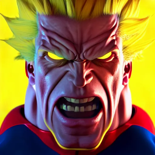 Prompt: Portrait photo of All Might, photorealism, studio lighting, unreal engine, 3d render, high resolution, 8k