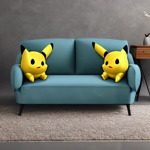 Image similar to a sofa in style of pikachu , photo 4k,