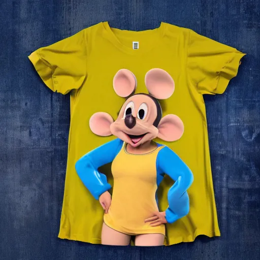 Prompt: 3 d render, portrait, upper body shot, mid shot, anthropomorphic mouse, female, wearing denim short shorts and a off yellow tank top shirt, in the style of robben hood