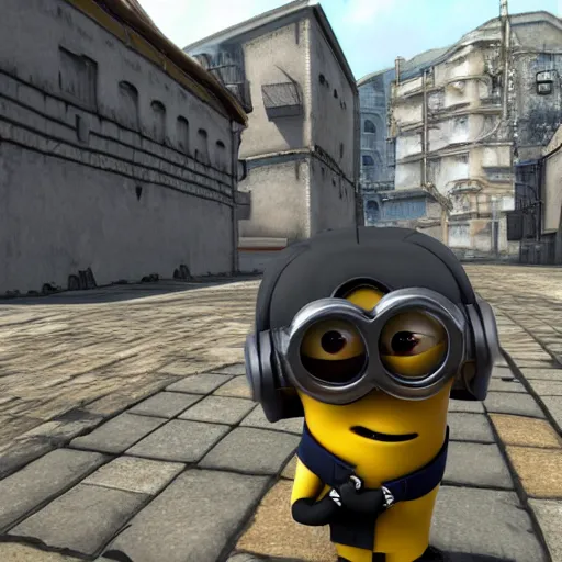 Image similar to despicable me minions playing counter strike; global offensive, game screenshot