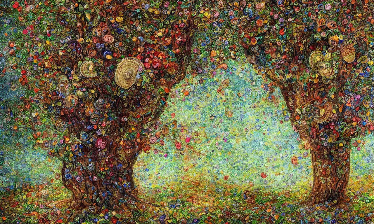 Image similar to Tree with the texture of a mushroom with an etched heart etched heart with texture of gummy bear mushroom skin texture gummy bear texture heart high definition HD 3d realistic dreamy visual poem of Oak Tree with texture of a mushroom in the art style of Victor Nizovtsev and Peter Paul Rubens