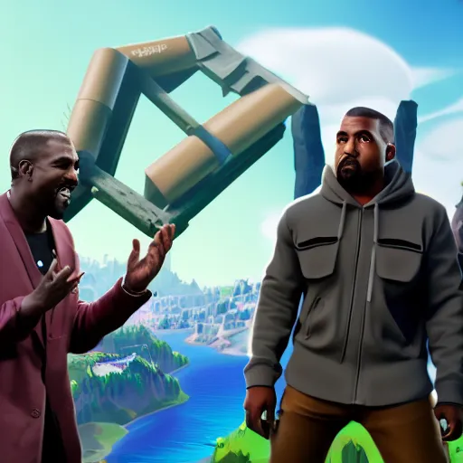 Prompt: kanye west listening party in fortnite, full hd