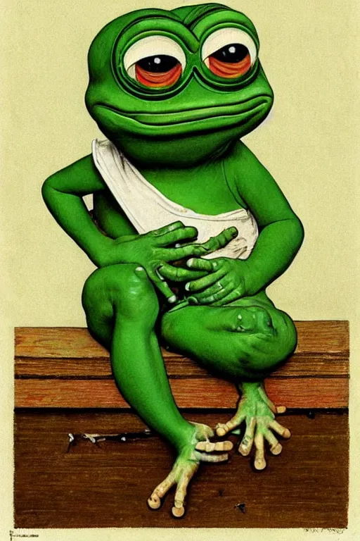 Prompt: pepe the frog painted by norman rockwell